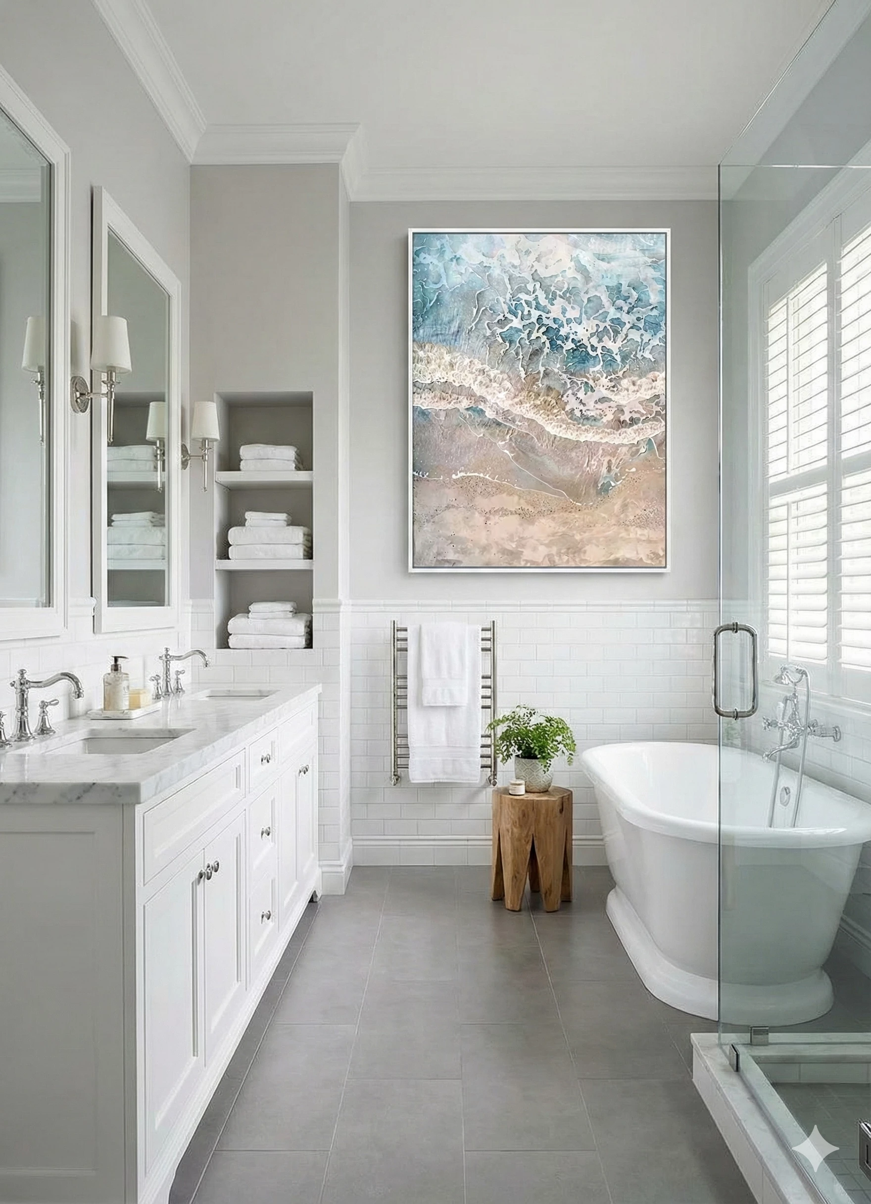 Abstract Beach Painting - Textured Ocean Waves Wall Art